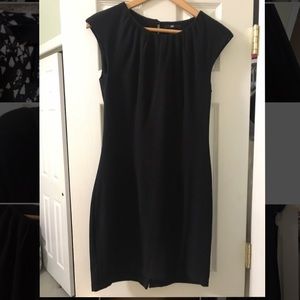 H&M Black Cap-Sleeved Dress with Ruched Neckline